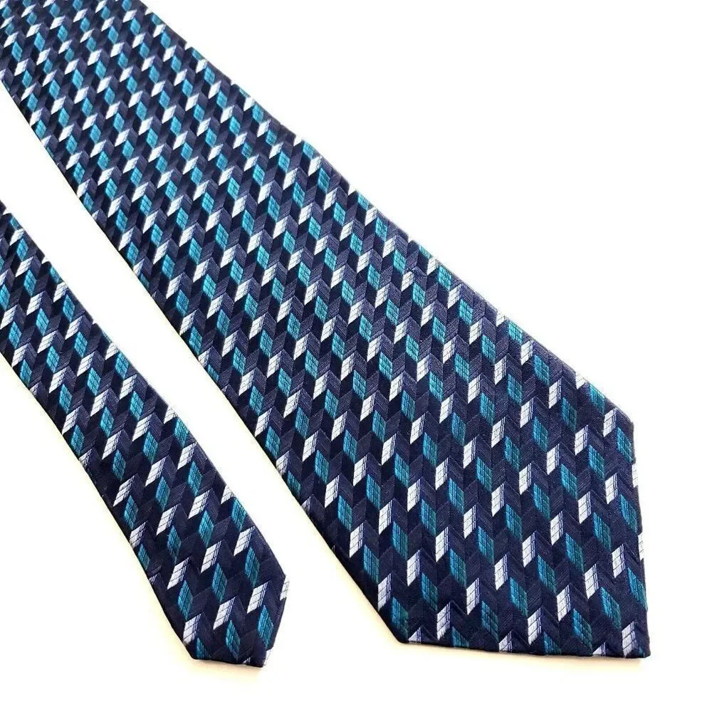 Van Heusen‎ Woven Blue Teal Geometric Wide Silk Tie